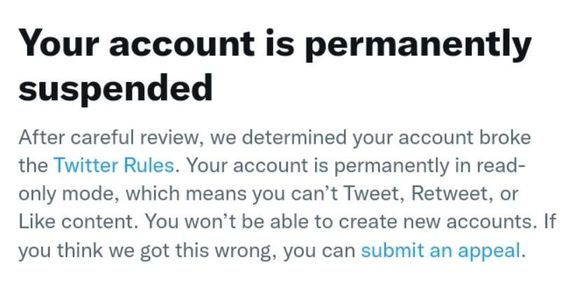 Twitter account suspended/locked for violated rules?